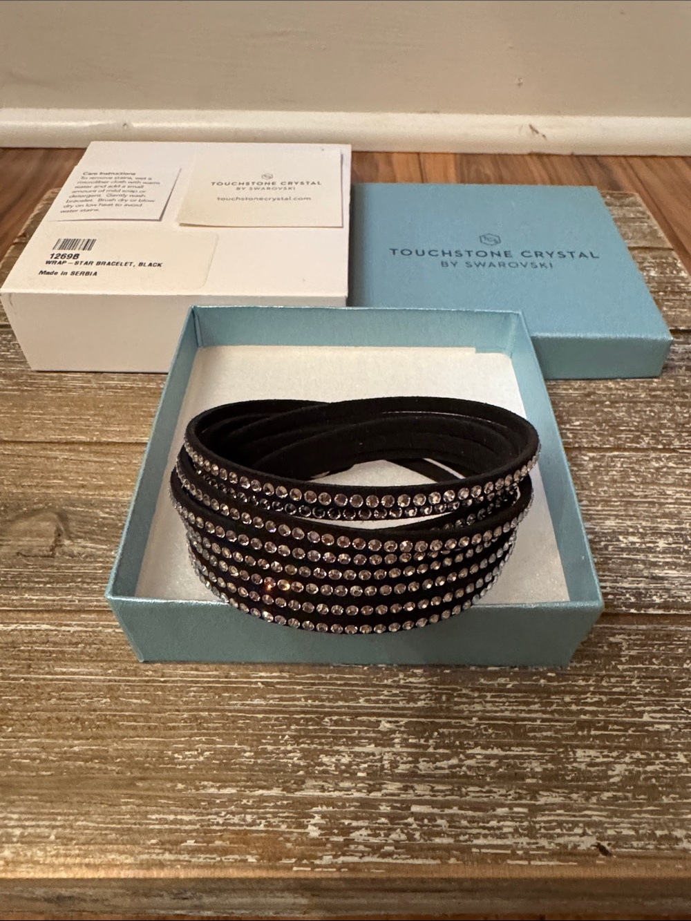Brand New in Box Touchstone Crystal Wrap-Star Bracelet Black